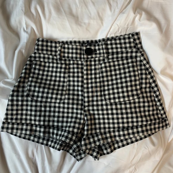 ZARA Retro Gingham High-Waisted Shorts Size XS - Picture 1 of 3